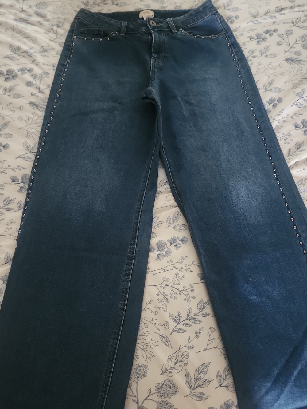 Camila Coelho Dark Blue Straight-Leg Jeans with Side Studs